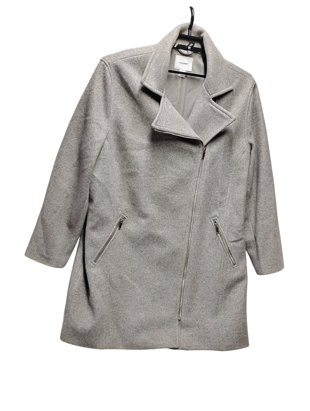 Old Navy Light Gray Long Moto Jacket Blazer Asymmetrical Zip Trench Coat XXL
